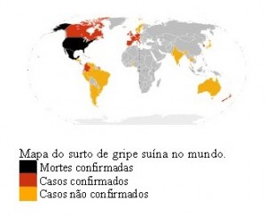 Mapa do surto da gripe suína no mundo inteiro