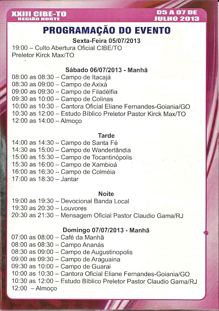 PROGRAMAÇÃO DO EVENTO